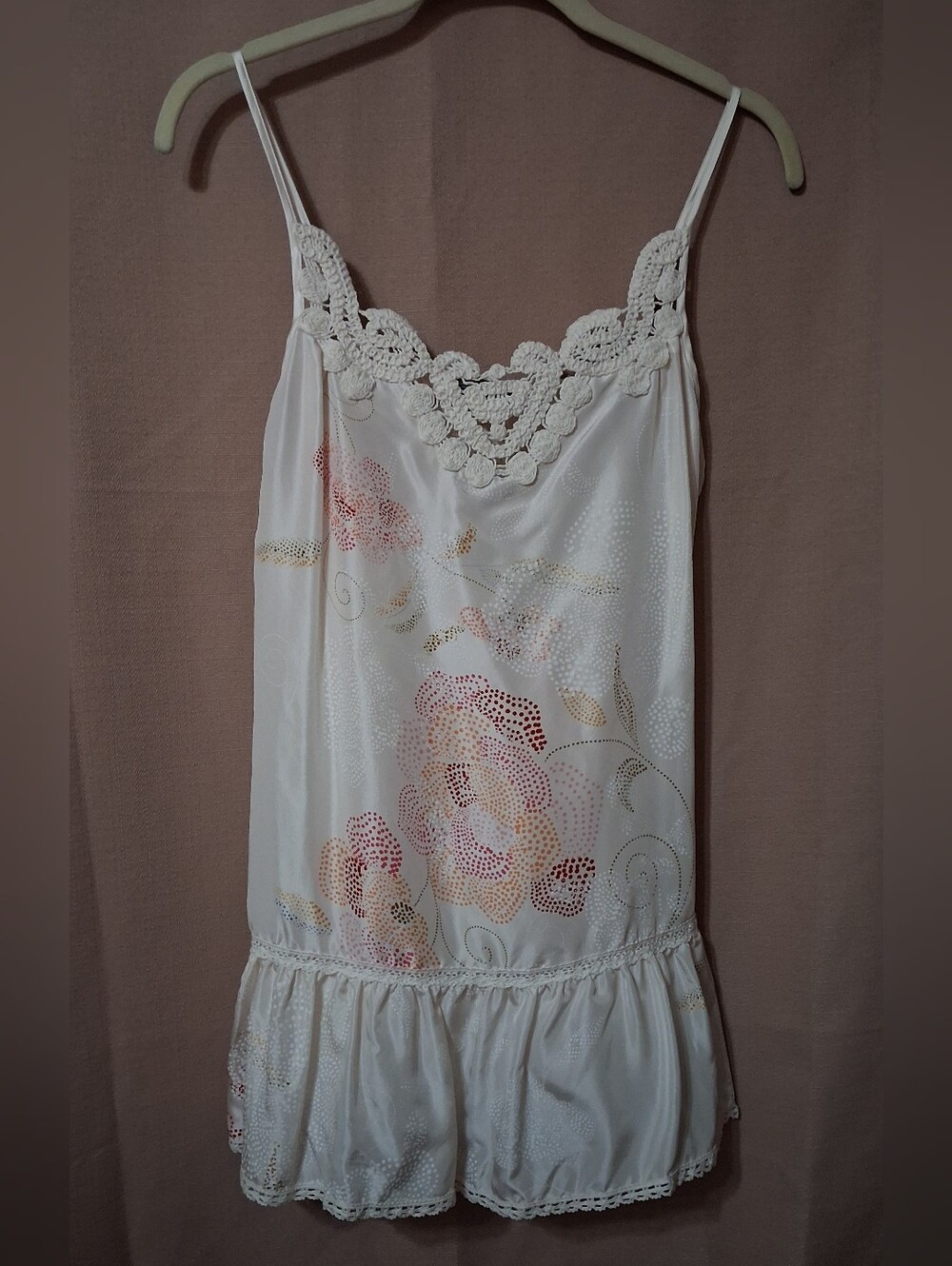 NWT Hale Bob Boho Silk Camisole Drop Waist Tunic Crochet Trim Med